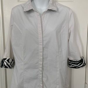 Zac Rachel 3/4 white dress shirt zebra Accent Lar